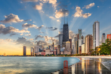 Chicago, Illinois, USA on Lake Michigan at Dawn