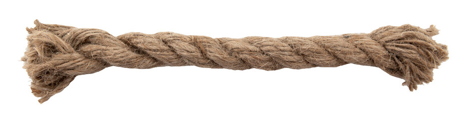 Jute rope on a white background. Jute. Piece of straight rope isolate