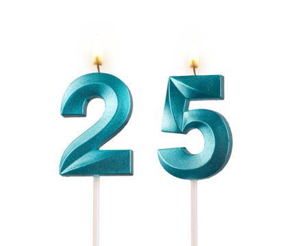 25, number candle, candlelight, fire for birthday, isolated