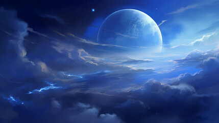 Naklejka na ściany i meble Night sky with moon and clouds. Fantasy landscape