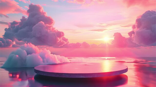 Abstract scene with empty podium on the background of the clouds. 