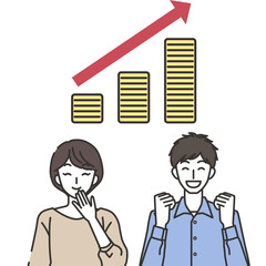 貯蓄が増えて喜ぶ女性と男性