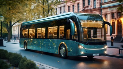 Fototapeta premium bus on the street high tech futuristic vehicle 