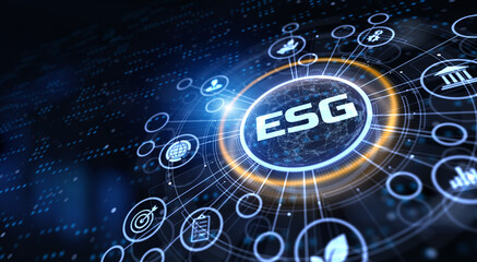 ESG Environmental Social Governance business finance concept on virtual screen.