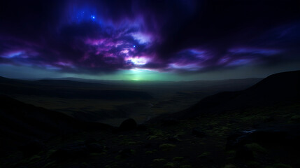 Fototapeta premium Fantasy alien planet. Mountain. Night sky