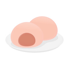 Red bean mochi vector illustration on white background. Daifuku Mochi is a traditional Japanese snack.