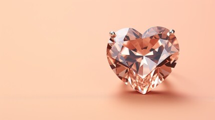 Detailed heart shaped diamond on captivating peach background, providing generous copy space