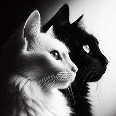 black and white harmony, black and white cat, close-up, generative AI