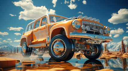 Vintage Retro Vehicle: Rusty Red Classic Car & 4x4 Truck Toy - Automotive Antique in Isolated Vector Desig, generative AI