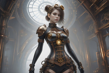 portrait of a woman in the interior , steampunk girl