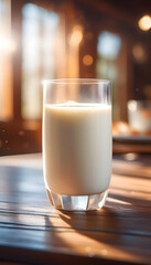 Glass of Milk, Table, Drink, Beverage, Refreshment, Dairy, Healthy, Nutrition, Fresh, White, Cow's Milk, Dairy Product, Calcium, Breakfast, Cold, AI Generated