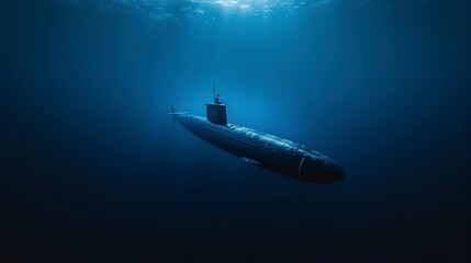 A Lone Submarine Embarks on a Mission in the Deep Blue, Unveiling Marine Mysteries - obrazy, fototapety, plakaty