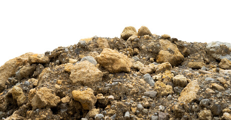 piles of stones and red soil against an isolated background