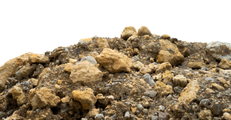 piles of stones and red soil against an isolated background