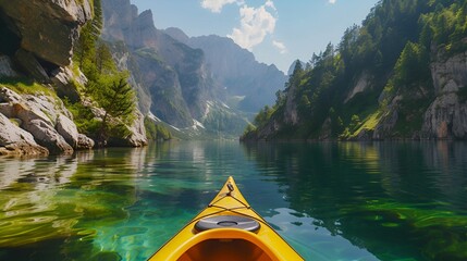 Scenic Kayak Journey Through a Majestic Mountainous Lake - Generative AI