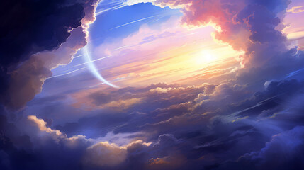 Sunset sky background with clouds
