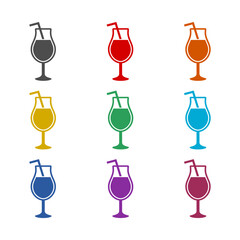 Cocktail, drink glass icon isolated on white background. Set icons colorful