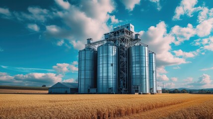 Fototapeta na wymiar Grain Field With Grain Silo in the Foreground