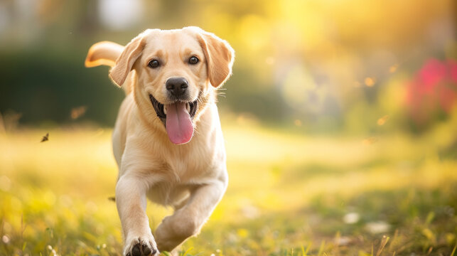 a dog running happily, realistic photo