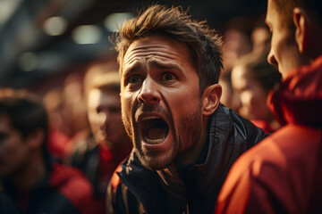 Excited football fan shouting while cheering in the stadium