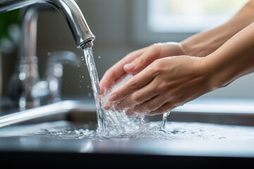 Washing Hands Under Running Tap Water