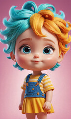 Fototapeta premium Cute little girl with colorful hair and big eyes looking at camera