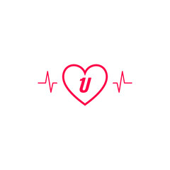 Letter U initial logo in a heart icon with a pulse wave
