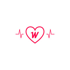 Letter W initial logo in a heart icon with a pulse wave