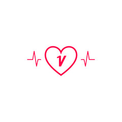 Letter V initial logo in a heart icon with a pulse wave