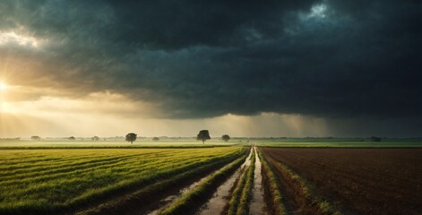 Obraz premium sunset over the field 