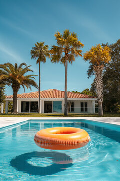 yellow donut on the water in the pool