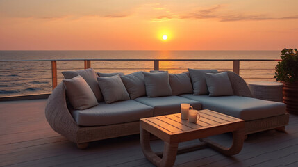 Furniture with outdoor sofa, Sea view.