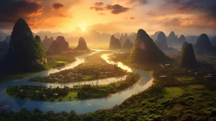 Rolgordijnen Guilin Guangxi region of China, Karst mountains and river Li in Guilin.