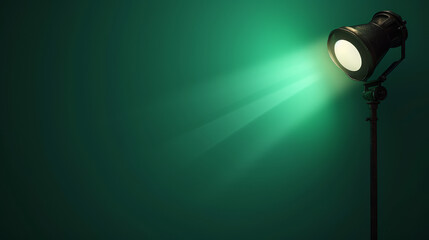 Colourful spotlight with a lamp on bright mint green background.