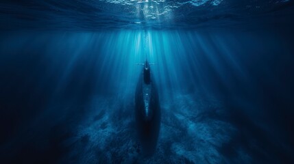 Oceanic Odyssey - A Lone Submarine's Dive into the Abyss, Emblematic of the Quest for Marine Knowledge