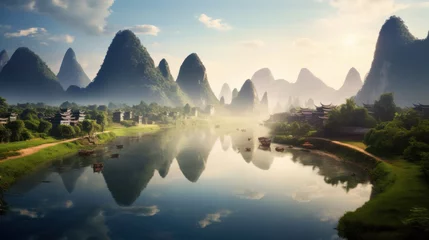 Photo sur Plexiglas Guilin Guangxi region of China, Karst mountains and river Li in Guilin.