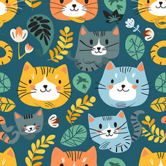 Cute cat seamless pattern. Animal background.
