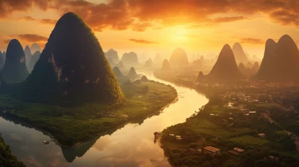 Wallpaper murals Guilin Guangxi region of China, Karst mountains and river Li in Guilin.