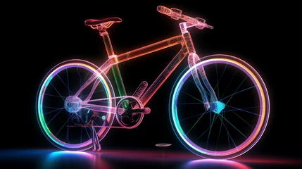 Foto op Plexiglas bicycle on a black background with neon blue hologram style © Septimega