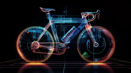 Fotobehang bicycle on a black background with neon hologram style © Septimega