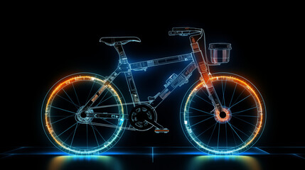 bicycle on a black background with neon hologram style