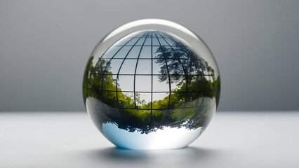 water glass globe with landscape with green energy background  include copy space