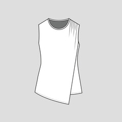 Sleeveless cut pleat top crew neck high low fashion hem  Flat Sketch technical drawing template design vector