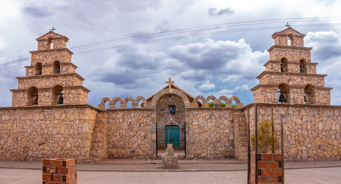 The magnificent colonial church of San Cristobal, it was moved from its original location before to avoid destruction by mining work, Bolivia