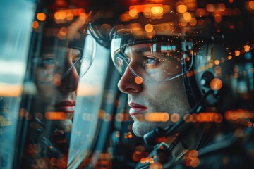 A Man and a Woman Looking Out of a Plane Window