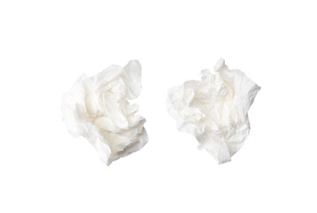 Top view set of screwed or crumpled tissue paper or napkin in strange shape after use in toilet or...