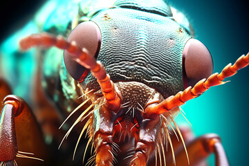 microscopy of cockroach face, electron microscopy,500x zoom,