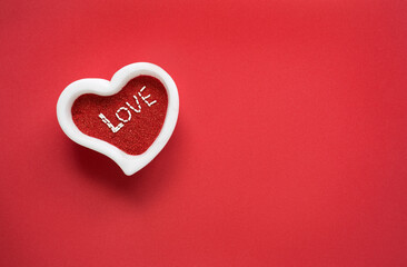 White Love Heart on Red Background