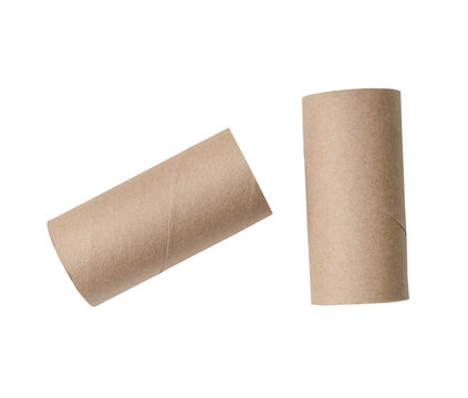 Top view set of tissue paper cores or napkin in strange shape after use in toilet or restroom isolated on white background with clipping path