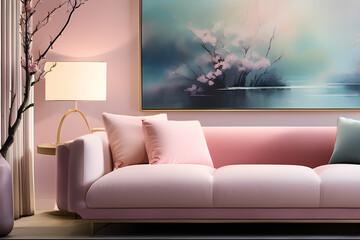 Soft Washes of Pastel Hues Create a Tranquil Atmosphere, Inviting Viewers to Get Lost in Serene Abstraction, Interior